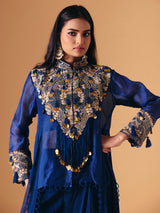 Blue tissue silk designer indo western palazzo suit