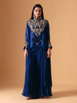 Blue tissue silk designer indo western palazzo suit