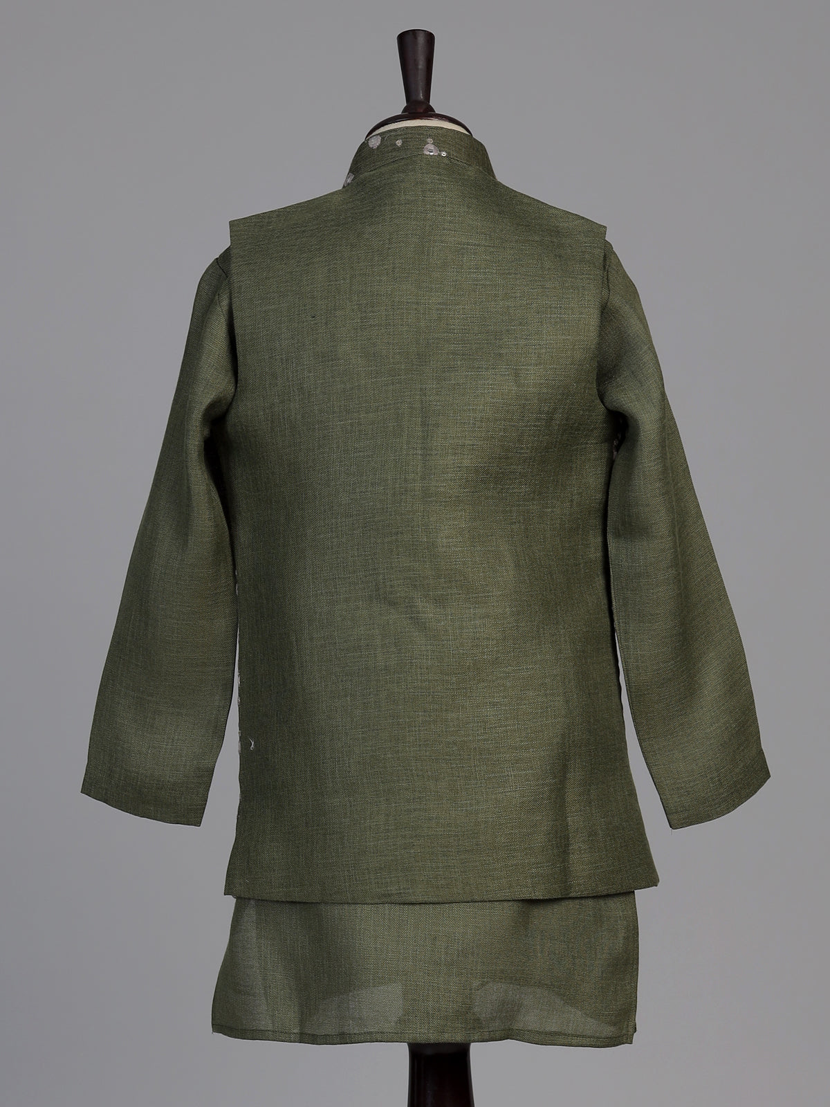 Olive aabla embroidered boys waistcoat set