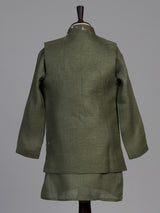 Olive aabla embroidered boys waistcoat set