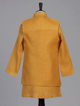 Mustard yellow aabla embroidered boys waistcoat set