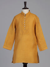 Mustard yellow aabla embroidered boys waistcoat set