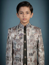 Black heritage printed boys indo western