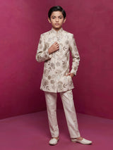 White floral embellished boys indo western