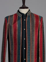 Navy blue striped boys indo western