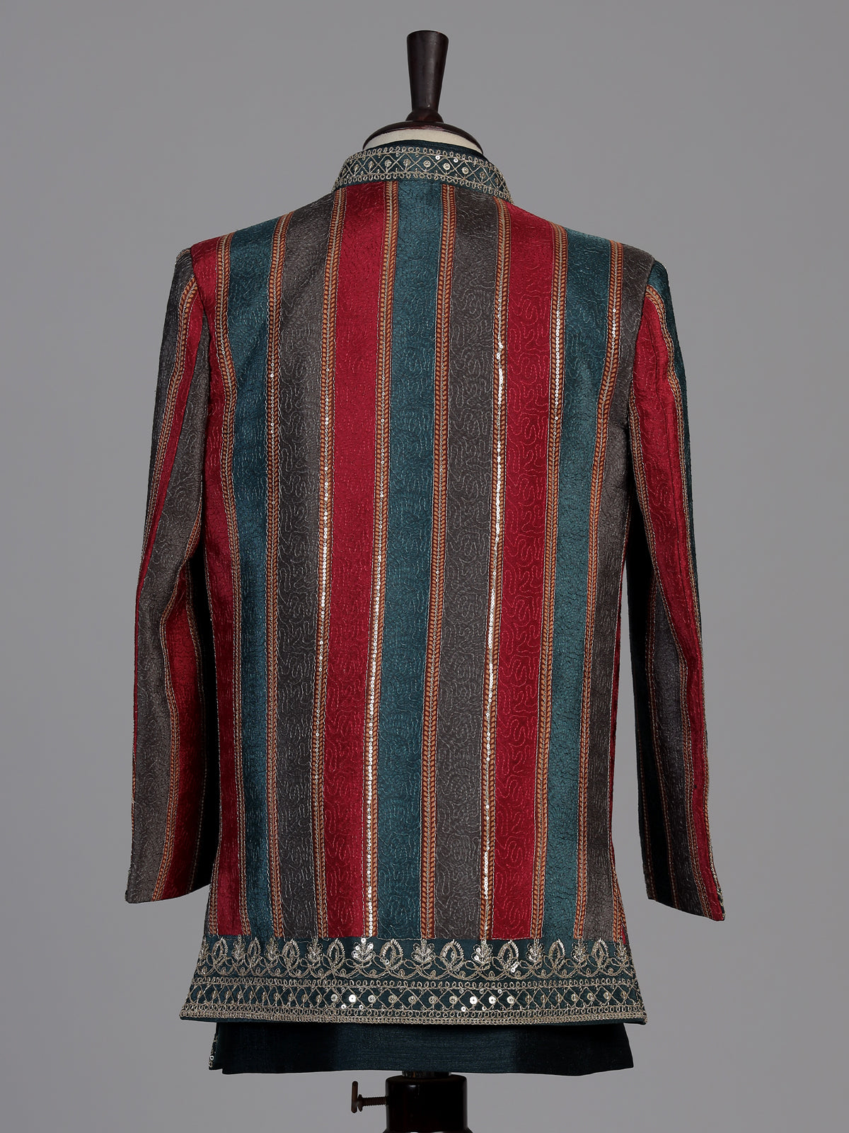 Navy blue striped boys indo western