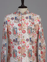 Beige Kalamkari printed boys indo western