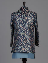 Blue textured embroidered boys indo western