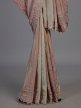Cream dual tone embellished tissue silk saree women