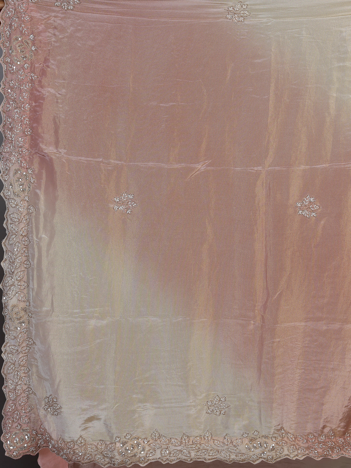 Cream dual tone embellished tissue silk saree women