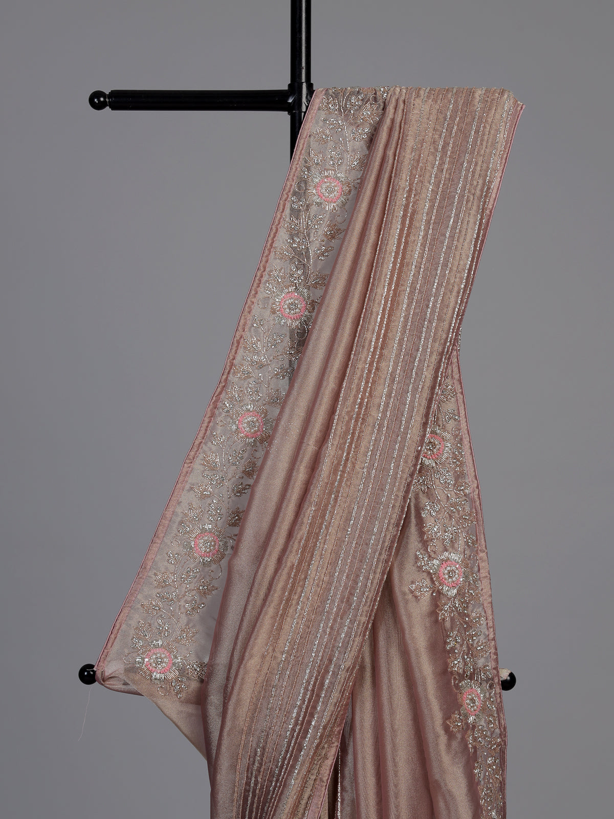 Onion pink metallic tissue silk saree women