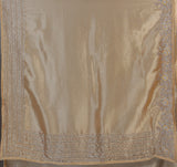 Beige metallic pleated tissue silk saree women