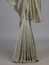 Pista green metallic tissue silk saree women