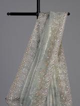 Pista green floral sequin tissue silk saree