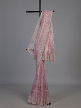 Pink scalloped sequin tissue silk saree women