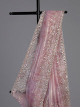 Pink scalloped sequin tissue silk saree women