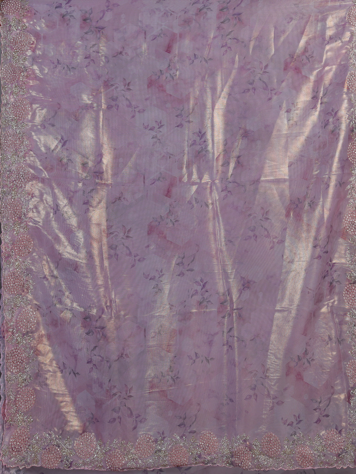 Pink floral sequin tissue silk saree women