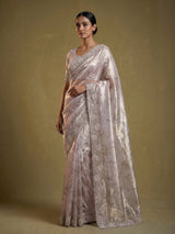 Beige floral embellished tissue silk saree women
