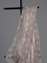 Beige floral embellished tissue silk saree women