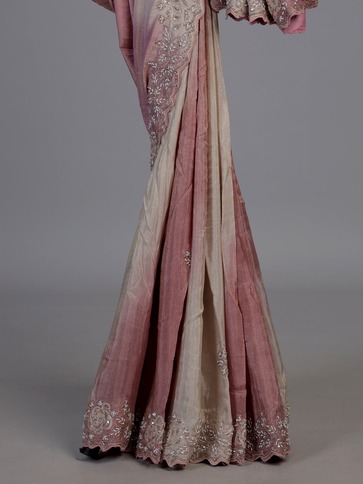 Pink dual tone sequin tissue silk saree women