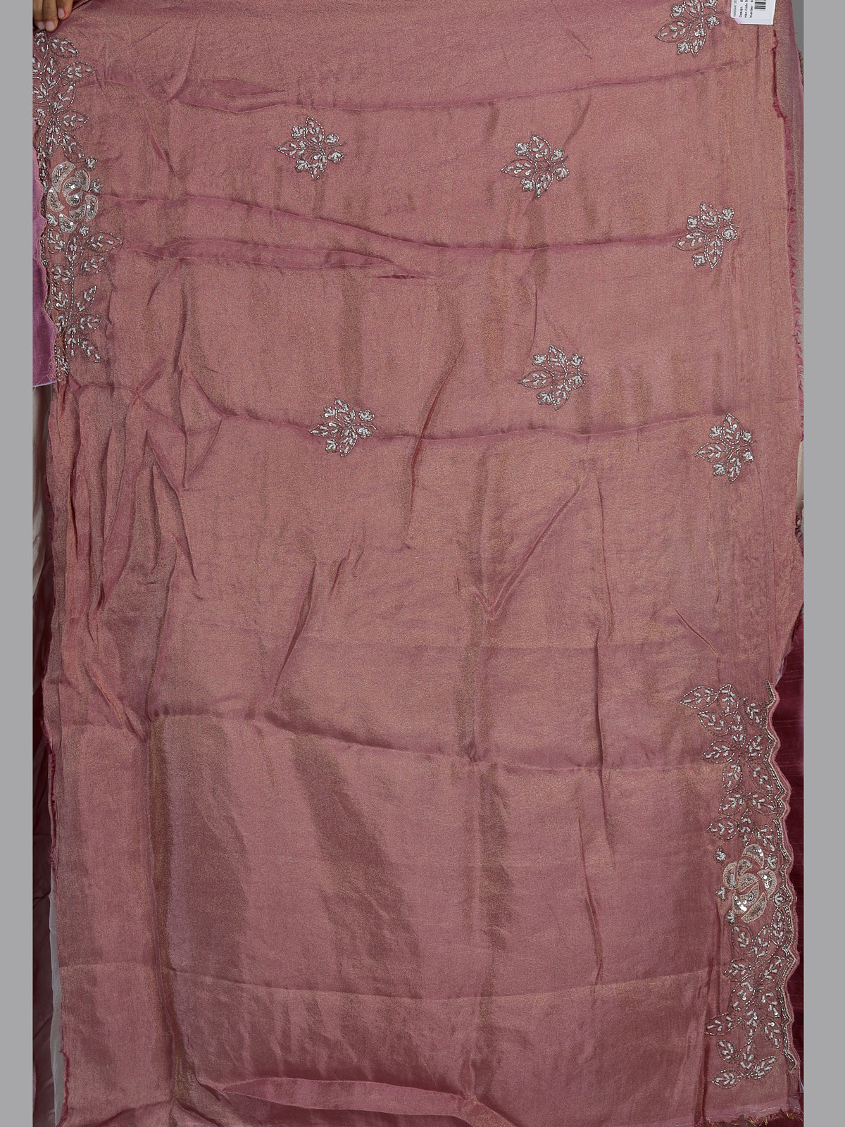 Pink dual tone sequin tissue silk saree women