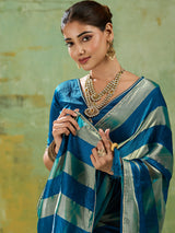 Designer blue woven satin saree for women
