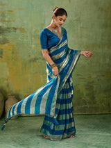 Designer blue woven satin saree for women