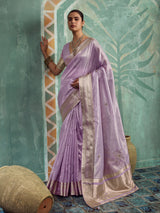 Dreamy lavender party wear tissue saree for women