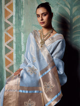 Majestic blue designer tissue cotton saree for women
