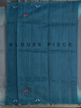 Blue and grey cotton silk saree with elegant bird motifs
