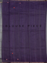 Grey cotton silk saree with purple border and bird motifs