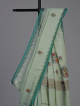 Pista green cotton silk saree with contrast border elegance