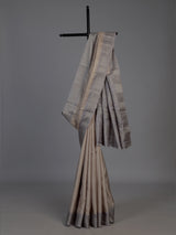 Pastel beige semi tusser silk saree with grey contrast border