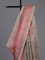 Pink semi tusser silk saree with elegant zardosi border detailing