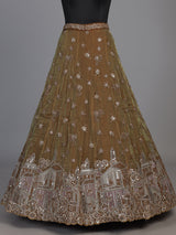 Pastel brown tissue silk lehenga choli with mirror embellishments