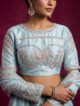 Mint blue tissue silk lehenga choli with enchanting motifs