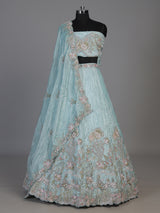 Mint blue tissue silk lehenga choli with enchanting motifs