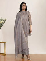 Grey embroidered cotton silk sharara suit for women
