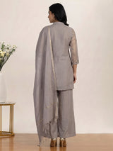 Grey embroidered cotton silk sharara suit for women