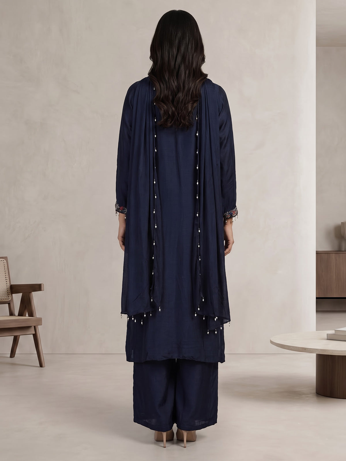 Navy blue designer choker dupatta suit for women