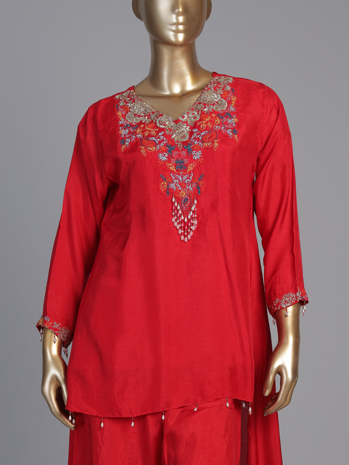 Red designer choker dupatta suit for women