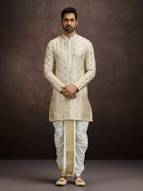 Ivory gold thread zari mens kurta dhoti