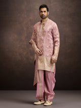 Pink zari embroidered mens kurta dhoti