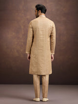 Gold graceful embroidered linen kurta pajama attire