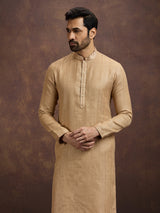 Gold graceful embroidered linen kurta pajama attire