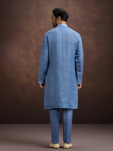 Stone blue designer embroidered linen kurta suit