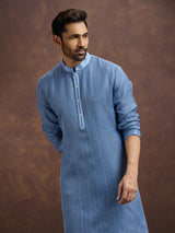 Stone blue designer embroidered linen kurta suit