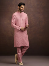 Pink festive embroidered linen kurta pajama collection