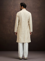 Cream embroidered banarasi silk kurta pajama for men