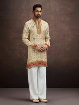 Cream kalamkari inspired silk kurta pajama for men
